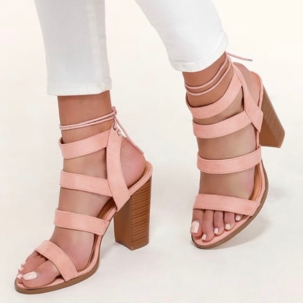 Pink Suede Block Heels